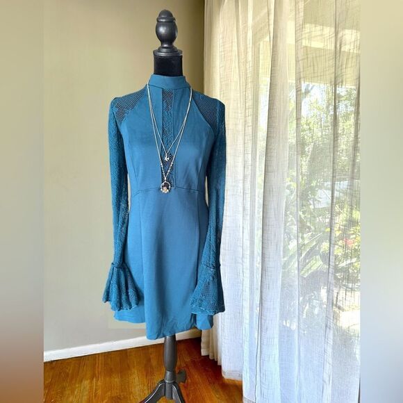 Free People It’s Now or Never Mini Night Out Dress in Teal Jewel Size L - Picture 9 of 16